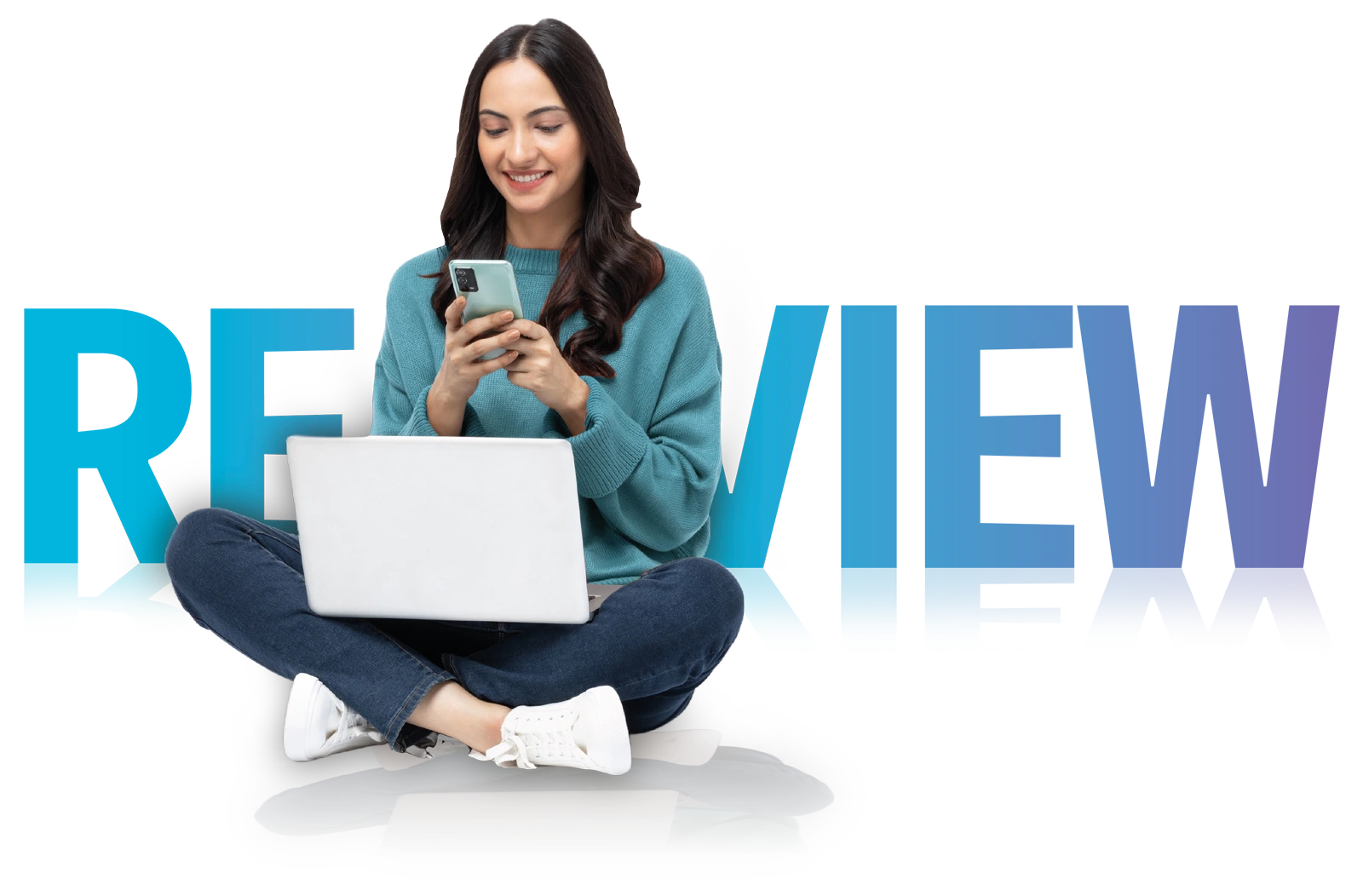 Review Text Person With Phone And Laptop