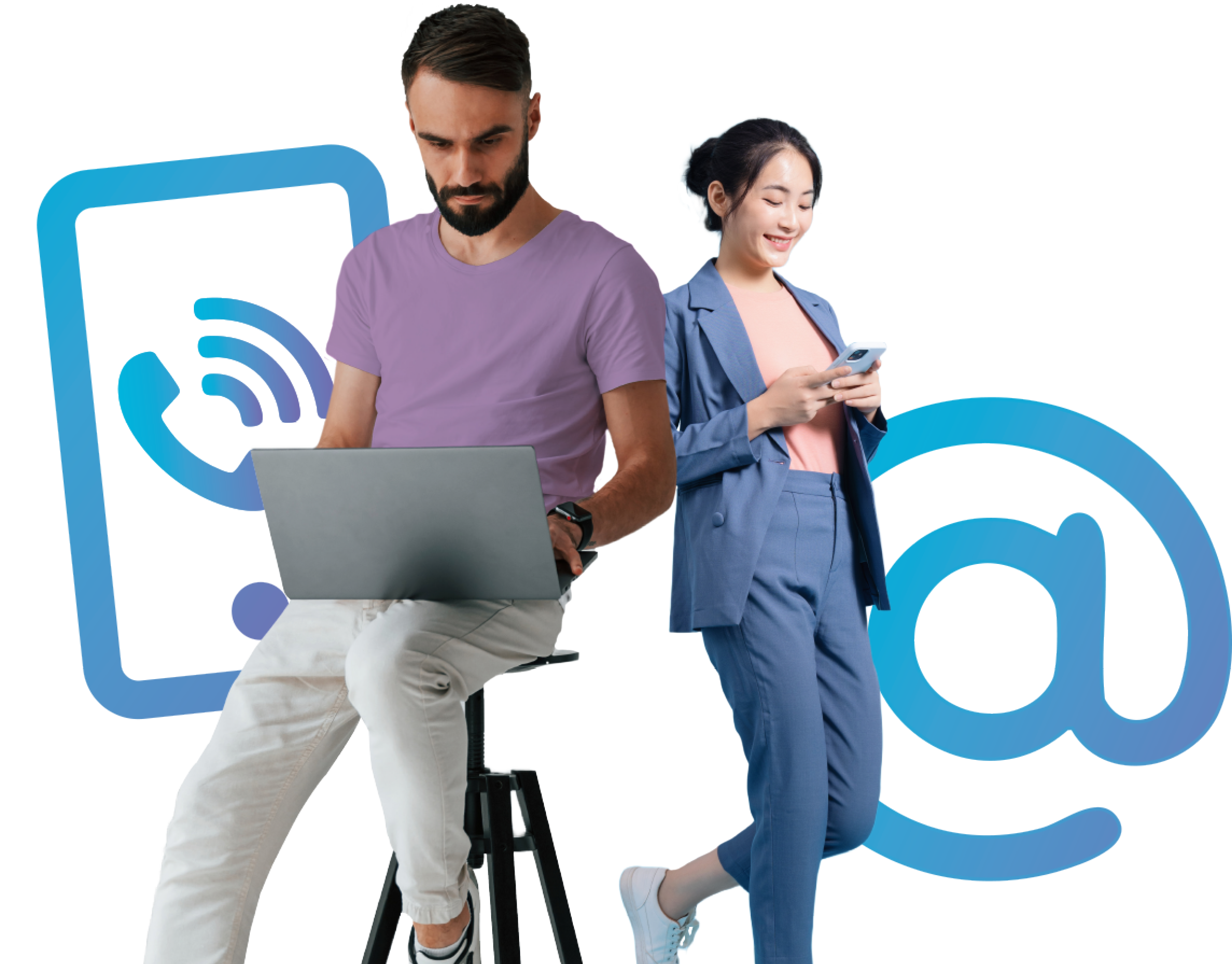 People connected with laptop and phone