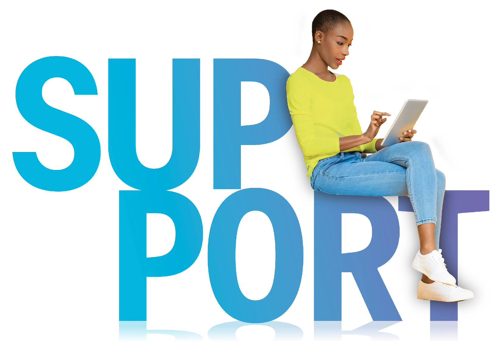 Support Text And Person With Tablet